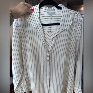 Hinson Wu Luxe Linen Tunic Blouse - Cream Pinstripe, Size 12